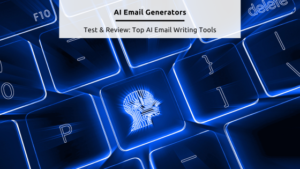 AI EMAIL WRITERS - Stock feature image of a black computer keyboard with back-lit keys in a neon blue